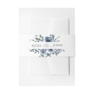 Cintas Para Invitaciones Dusty Blue Floral & Grey 