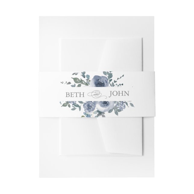 Cintas Para Invitaciones Dusty Blue Floral & Grey  (Anverso Ejemplo)