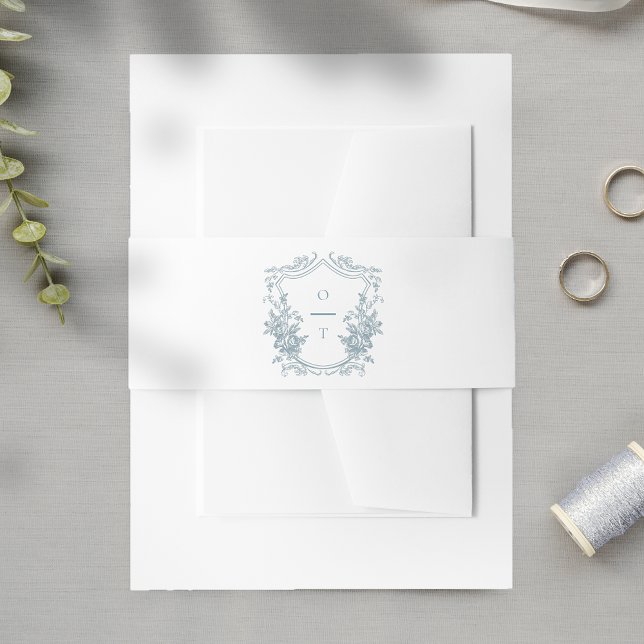 Cintas Para Invitaciones Dusty Blue Floral Monogram Wedding Crest (Subido por el creador)