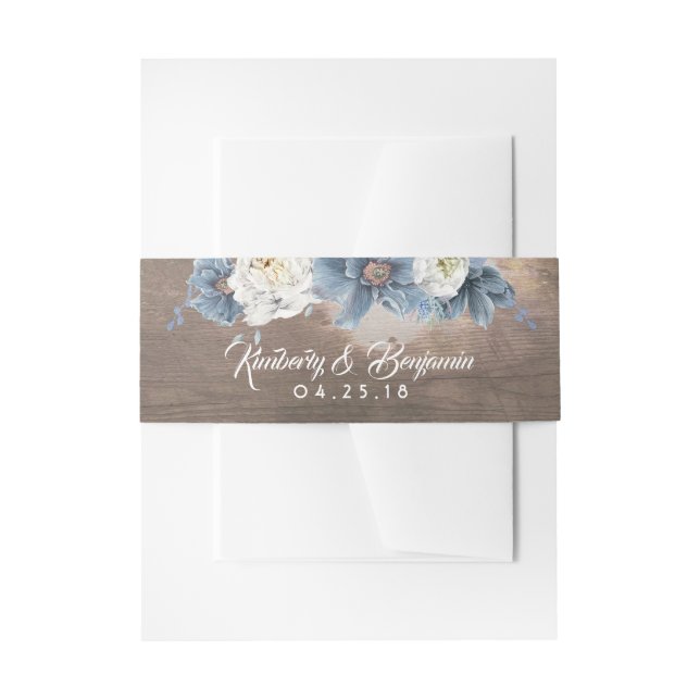 Cintas Para Invitaciones Dusty Blue Floral Rustic Boda (Anverso Ejemplo)