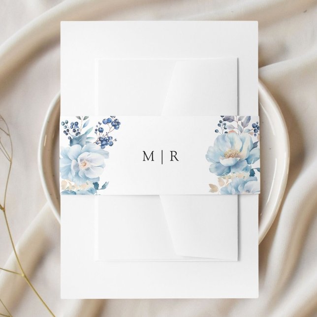 Cintas Para Invitaciones Dusty Blue Floral Winter Wedding (Subido por el creador)