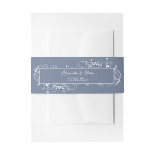 Cintas Para Invitaciones Dusty Blue Flourish Wedding Invitación Belly Banda