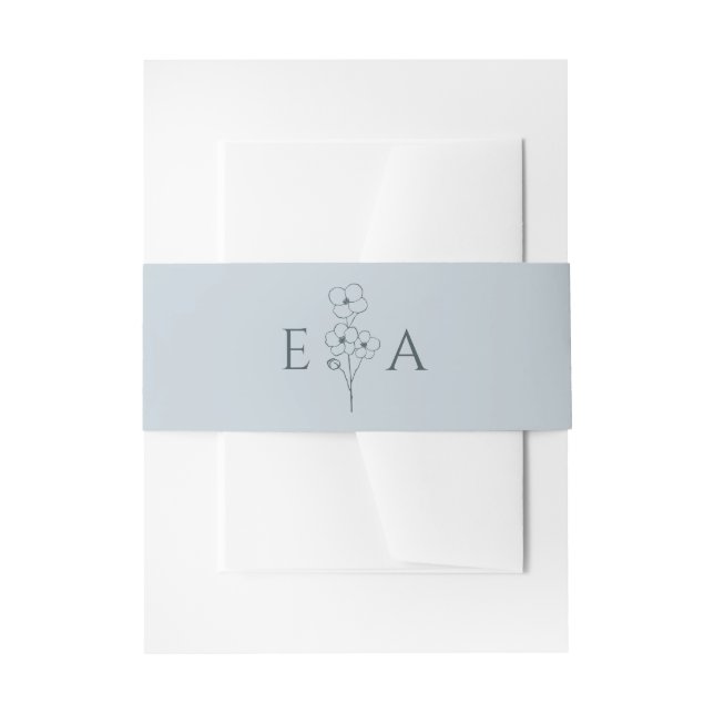 Cintas Para Invitaciones Dusty Blue Hand Drawn Floral Monogram Wedding (Anverso Ejemplo)