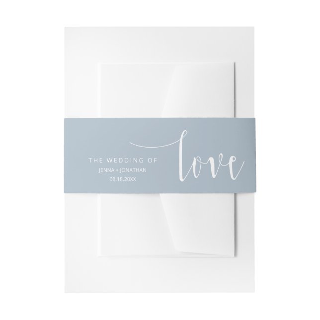 Cintas Para Invitaciones Dusty Blue Modern Calligraphy Script Boda (Anverso Ejemplo)