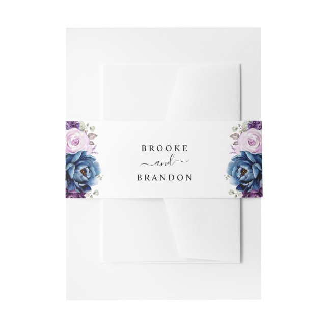 Cintas Para Invitaciones Dusty Blue Purple Navy Lilac Blooms Boda (Anverso Ejemplo)