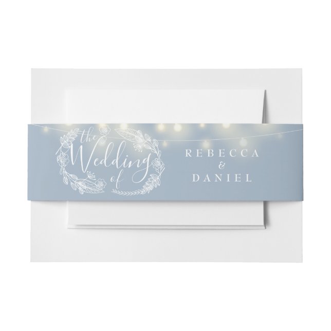 Cintas Para Invitaciones Dusty Blue String ilumina Boda Floral (Anverso Ejemplo)