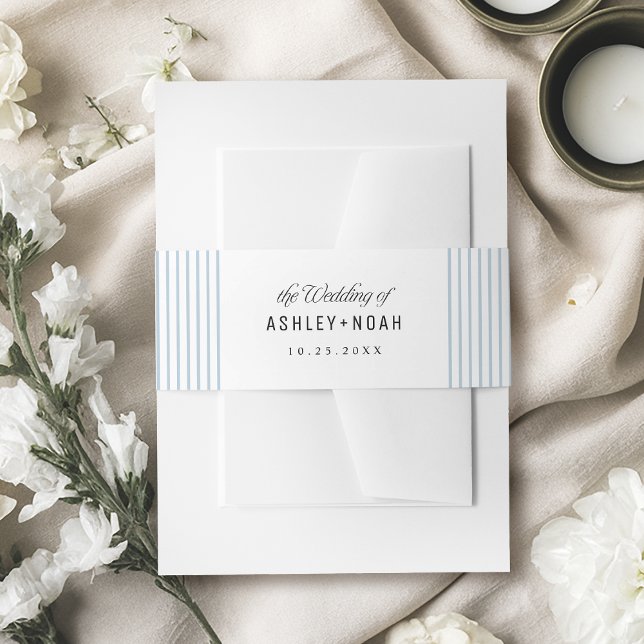 Cintas Para Invitaciones Dusty Blue Striped Elegance Classy Wedding (Dusty Blue Striped Elegance Classy Wedding Invitation Belly Band)