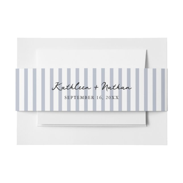 Cintas Para Invitaciones Dusty Blue Striped Wedding Belly Band (Anverso Ejemplo)
