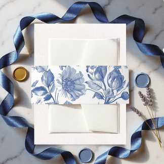 Cintas Para Invitaciones Dusty Blue Toile Floral Wedding