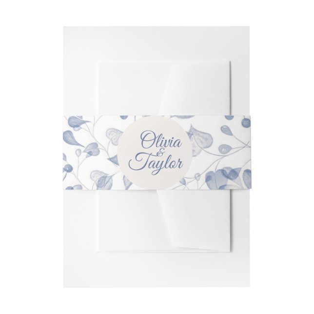 Cintas Para Invitaciones Dusty Blue Watercolor Floral Wedding (Anverso Ejemplo)