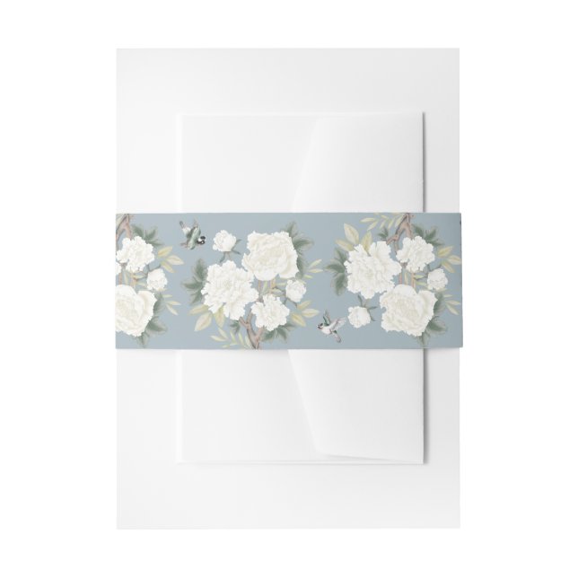 Cintas Para Invitaciones Dusty Blue White Chinoiserie Boda floral (Anverso Ejemplo)