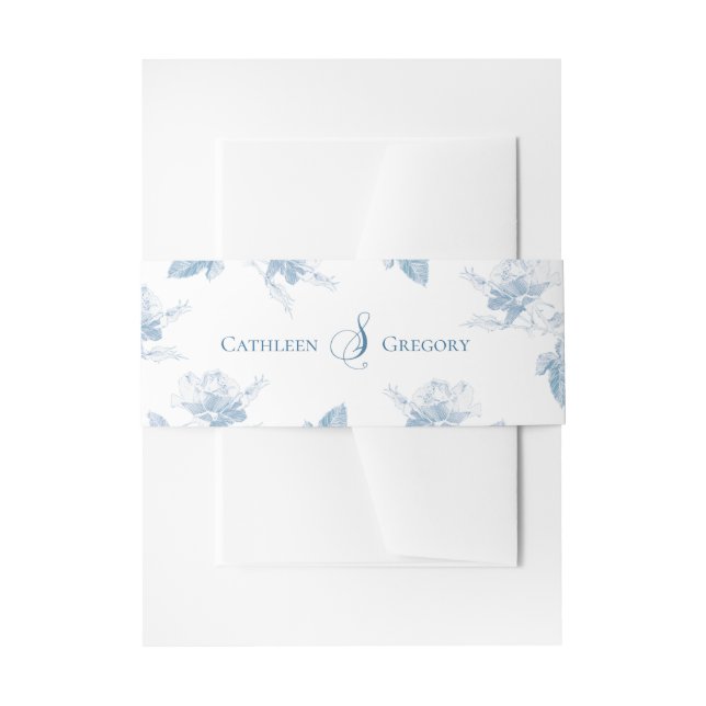 Cintas Para Invitaciones Dusty Blue White Roses Minimalist Wedding  (Anverso Ejemplo)