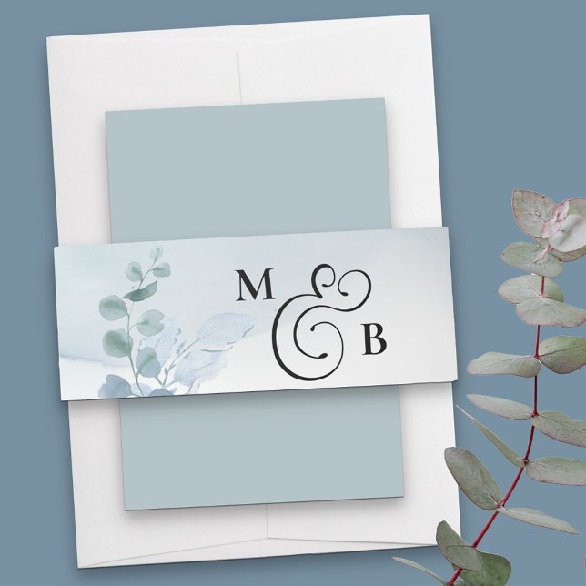 Cintas Para Invitaciones Dusty Eucalyptus Monogramed Boda (Subido por el creador)