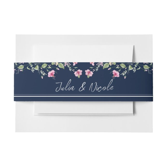 Cintas Para Invitaciones Dusty Navy Blue Pink Hibiscus Bloom Shower (Anverso Ejemplo)