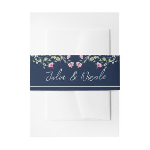 Cintas Para Invitaciones Dusty Navy Blue Pink Hibiscus Bloom Shower