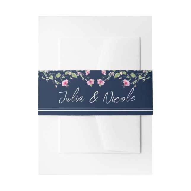 Cintas Para Invitaciones Dusty Navy Blue Pink Hibiscus Bloom Shower (Anverso Ejemplo)