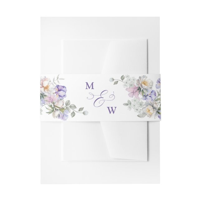 Cintas Para Invitaciones Dusty Purple Iris y White Peony Boda Botánico (Anverso Ejemplo)