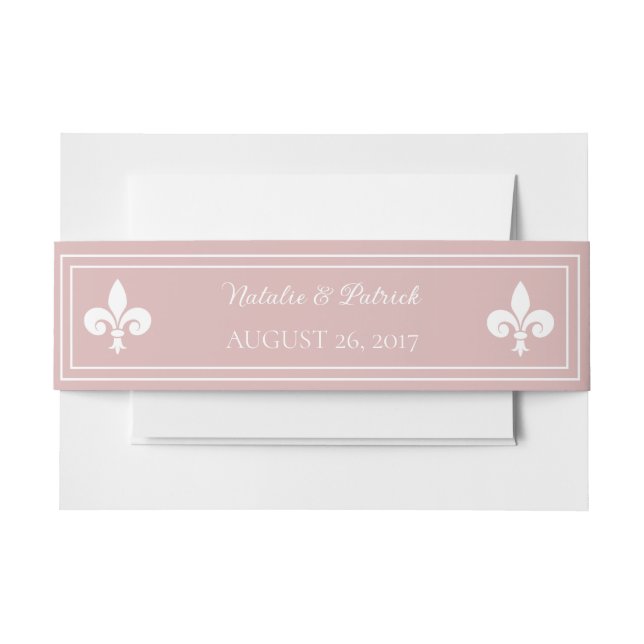 Cintas Para Invitaciones Dusty Rosa Fleur de Lis Boda (Anverso Ejemplo)
