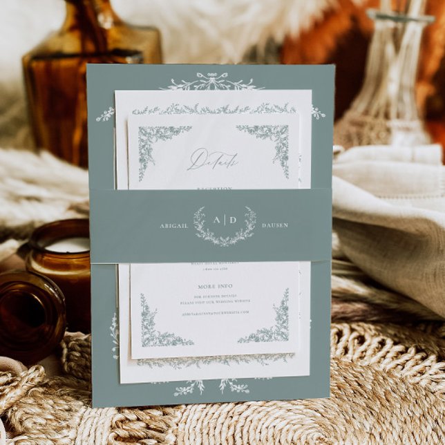 Cintas Para Invitaciones Dusty Sage Wedding Invitation Suite Belly Band (Subido por el creador)