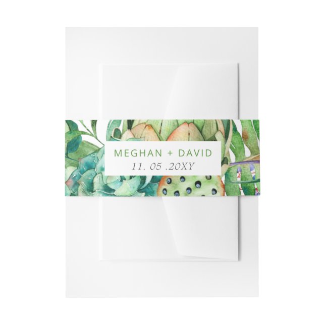 Cintas Para Invitaciones El Boho Rústico Suculento Cactus Greenery Boda (Anverso Ejemplo)