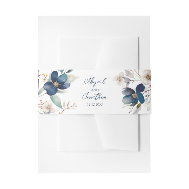 Cintas Para Invitaciones Elegant Blue Floral Winter Wedding (Anverso Ejemplo)