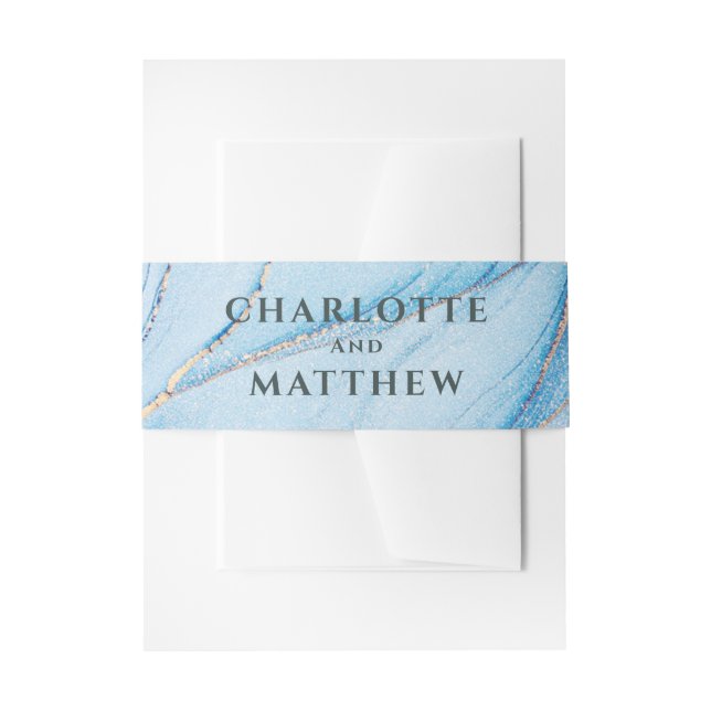 Cintas Para Invitaciones Elegant Blue & Gold Wedding Invitation  (Anverso Ejemplo)