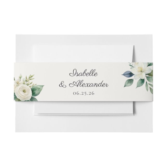 Cintas Para Invitaciones Elegant Botanical White Floral Custom Wedding (Anverso Ejemplo)