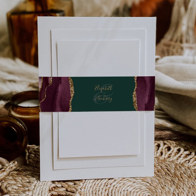 Cintas Para Invitaciones Elegant Burgundy Agate Green Wedding (Subido por el creador)