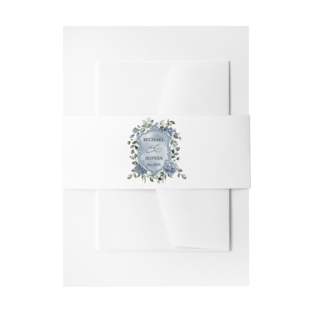 Cintas Para Invitaciones Elegant Dusty Blue Floral Wedding (Anverso Ejemplo)