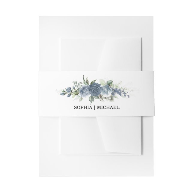 Cintas Para Invitaciones Elegant Dusty Blue Floral Wedding  (Anverso Ejemplo)