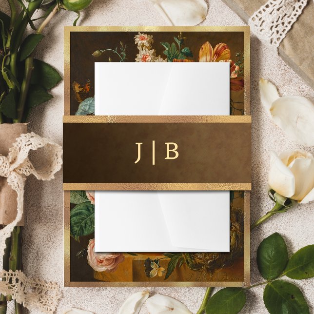 Cintas Para Invitaciones Elegant Faux Gold Border Wedding Monogram (Subido por el creador)