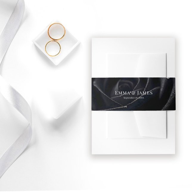 Cintas Para Invitaciones Elegant Floral Midnight Rose Black & White Wedding (Subido por el creador)