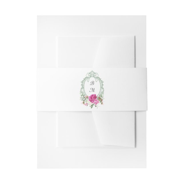 Cintas Para Invitaciones Elegant Floral Pink Peony Monogram Wedding Address (Anverso Ejemplo)