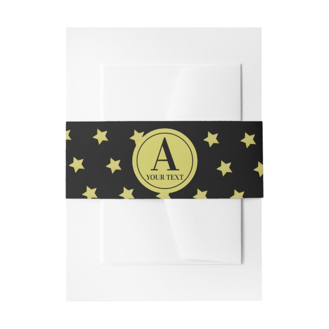 Cintas Para Invitaciones Elegant Gold & Black Star Pattern Monogram (Anverso Ejemplo)