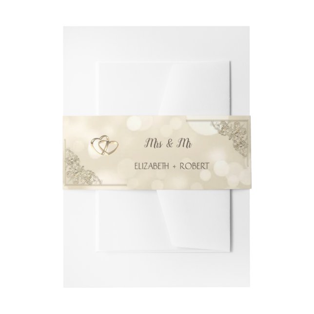 Cintas Para Invitaciones Elegant Gold Hearts Frame Bokeh  (Anverso Ejemplo)