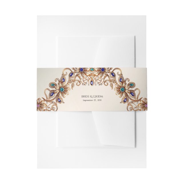 Cintas Para Invitaciones Elegant Gold Jewel Flowers Invitation Belly Band (Anverso Ejemplo)