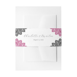 Cintas Para Invitaciones Elegant Hot Pink and Black Floral Lace Wedding