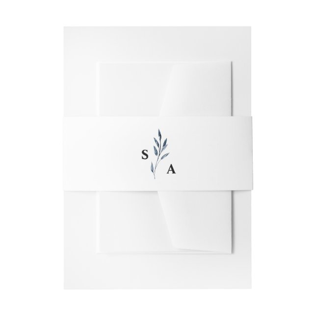 Cintas Para Invitaciones Elegant Minimalist Navy Blue Botanical Monogram (Anverso Ejemplo)