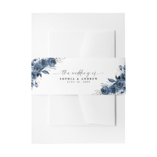 Cintas Para Invitaciones Elegant Modern Navy Blue Floral Calligraphy Script