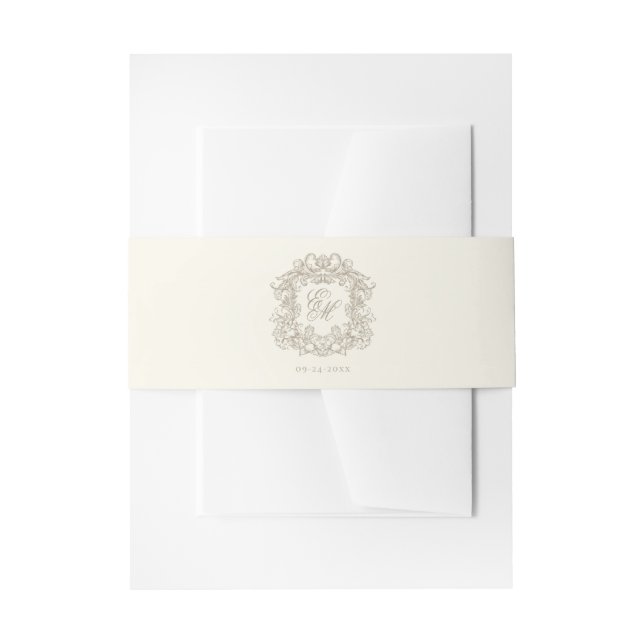 Cintas Para Invitaciones Elegant Monogram Crest Ivory Wedding  (Anverso Ejemplo)