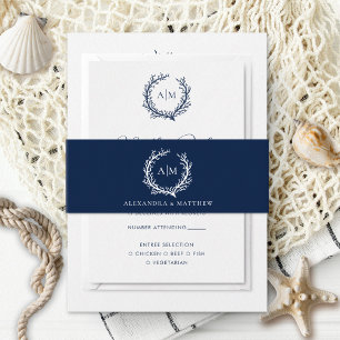 Cintas Para Invitaciones Elegant Navy Blue Nautical Coral Reef Wedding