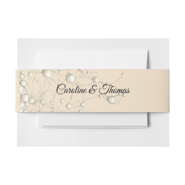 Cintas Para Invitaciones Elegant Pearl Gold Script Wedding Romantic Pearls (Anverso Ejemplo)
