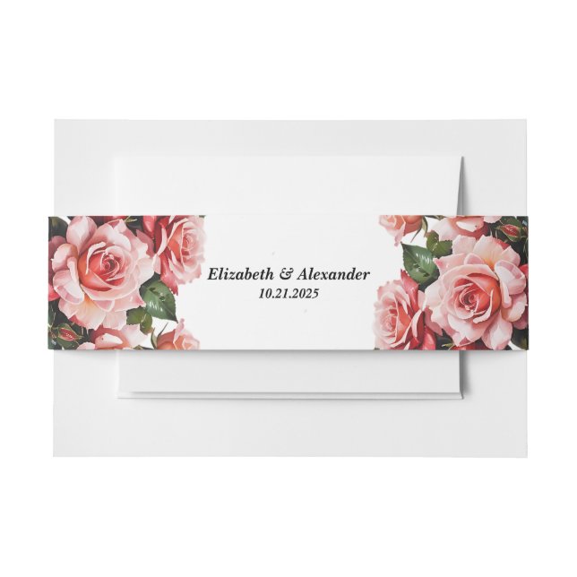 Cintas Para Invitaciones Elegant pink and red roses floral wedding (Anverso Ejemplo)