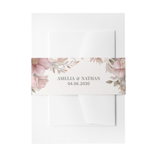 Cintas Para Invitaciones Elegant Pink Cream Magnolia Floral Wedding (Anverso Ejemplo)