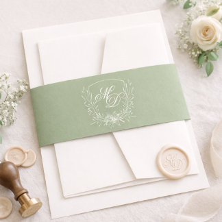Cintas Para Invitaciones Elegant Sage Green Botanical Crest Wedding