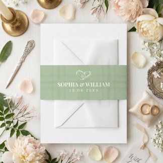 Cintas Para Invitaciones Elegant Sage Green Plaid Wedding Invitation Belly 