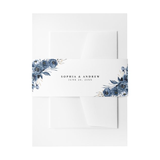 Cintas Para Invitaciones Elegant Simple Navy Blue Boho Botanical Wedding (Anverso Ejemplo)