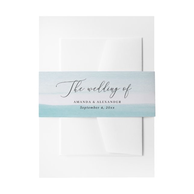 Cintas Para Invitaciones Elegant Watercolor Blue Wedding | Coastal Nautical (Anverso Ejemplo)