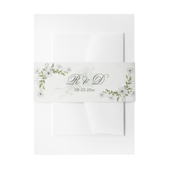 Cintas Para Invitaciones Elegant White Floral Wedding Monogram (Anverso Ejemplo)