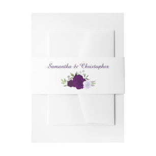 Cintas Para Invitaciones Elegante acuarela Floral Pluma púrpura Boda
